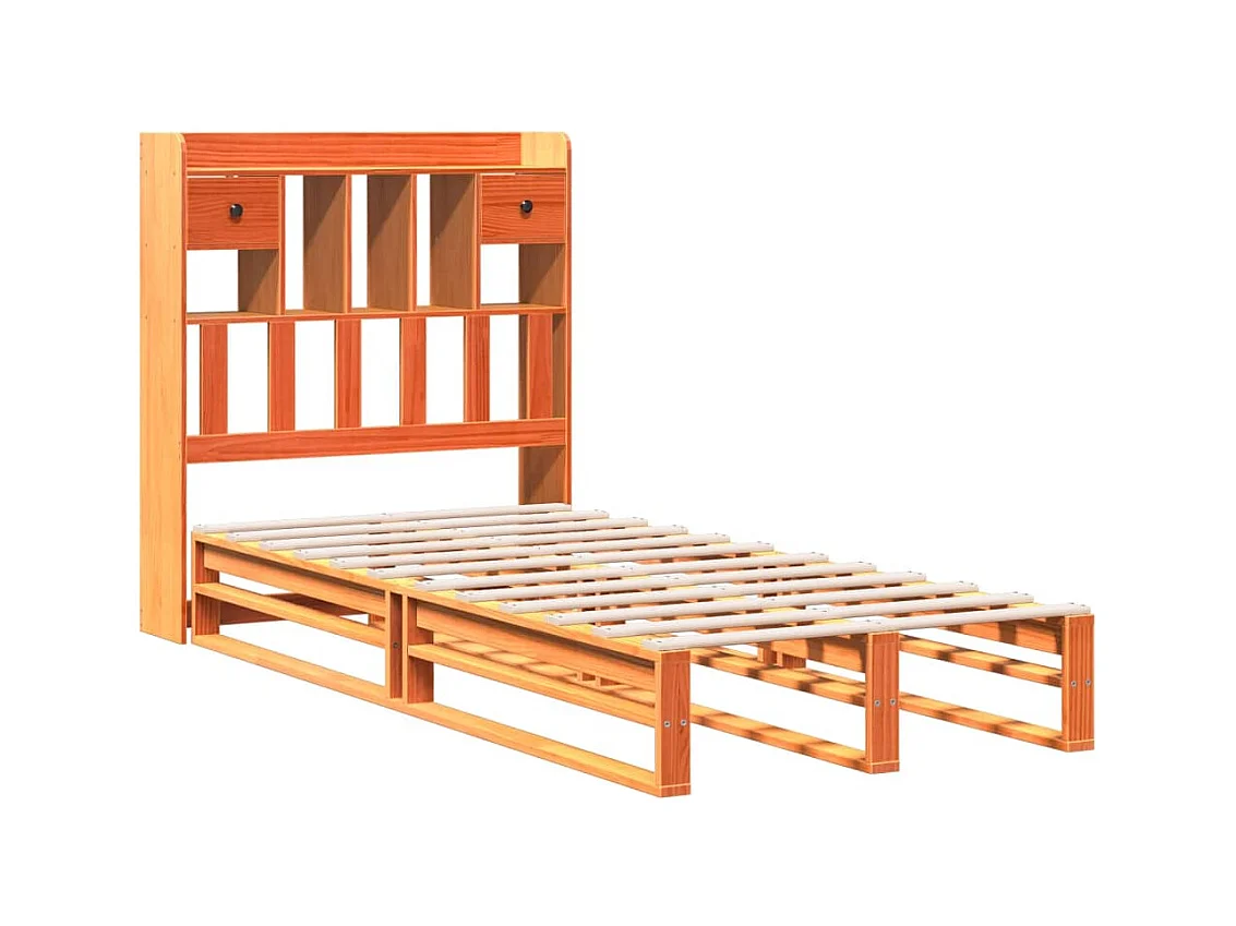 Regalbett ohne Matratze, braun gewachst, 100x200 cm, Kiefer massiv