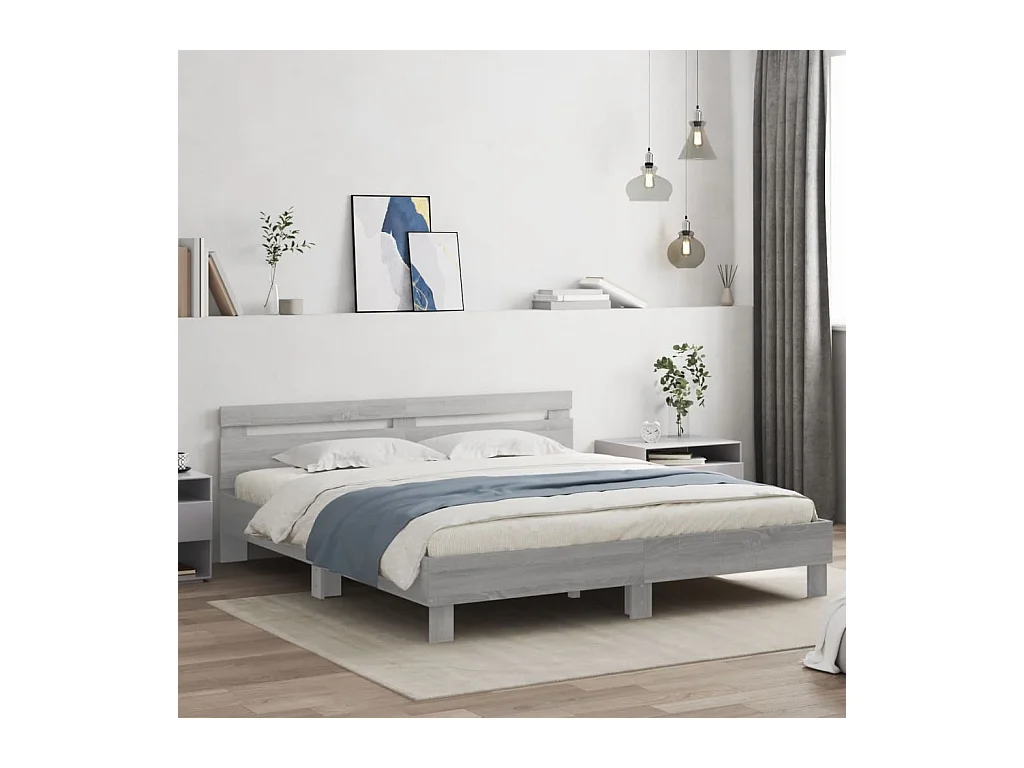 Estructura de cama con LED sin colchón Sonoma gris 200x200 cm