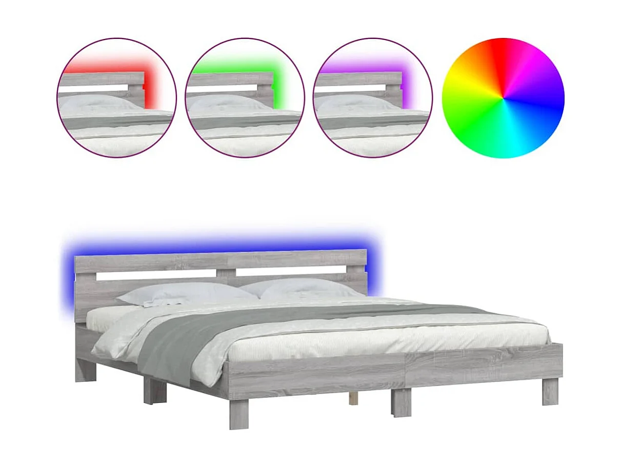Estructura de cama con LED sin colchón Sonoma gris 200x200 cm