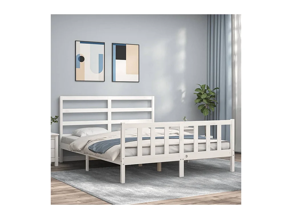 Struttura letto senza materasso bianco 160x200 cm in legno massello di pino