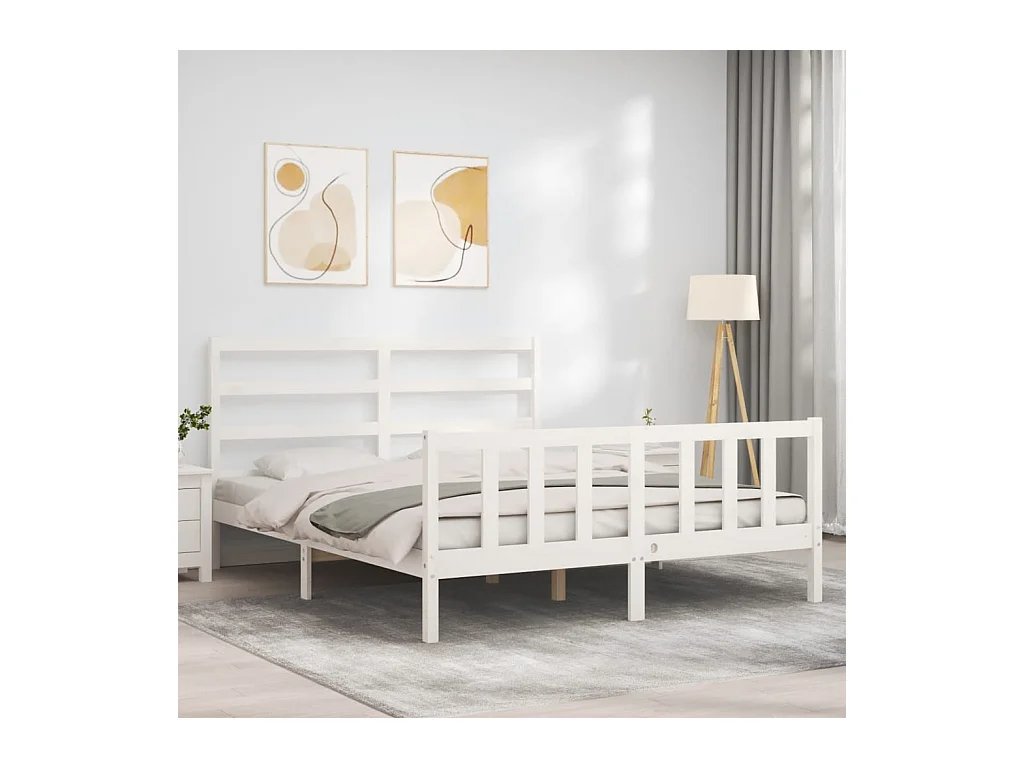 Struttura letto senza materasso bianco 160x200 cm in legno massello di pino