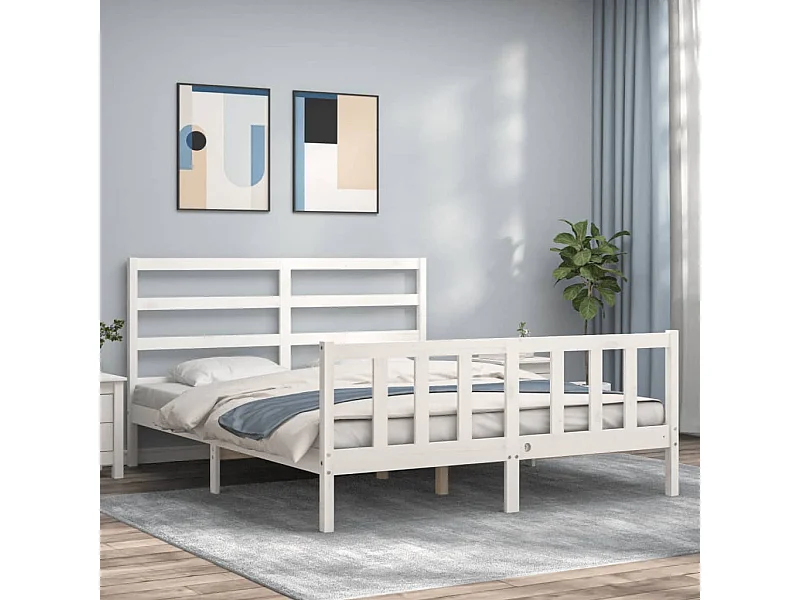 Cadre de lit sans matelas blanc 160x200 cm bois de pin massif