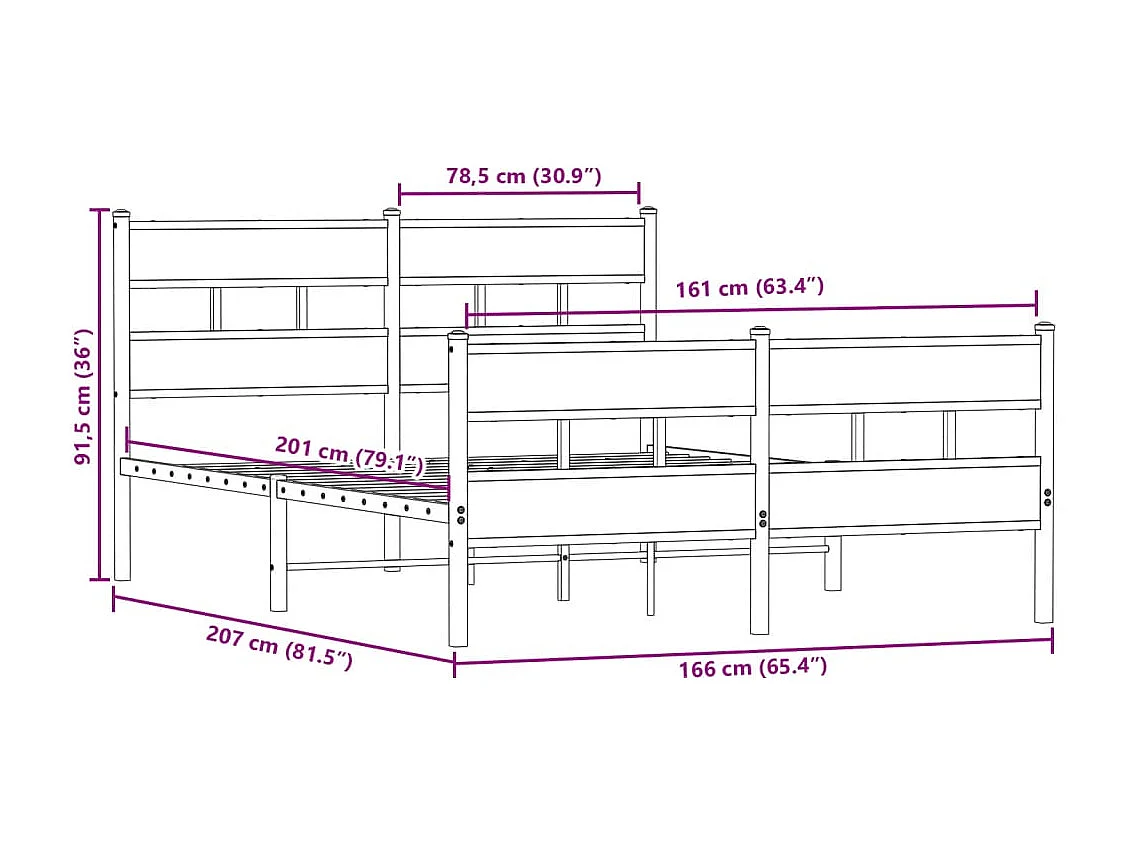 Metallbettgestell ohne Matratze Sonoma Eiche 160x200 cm