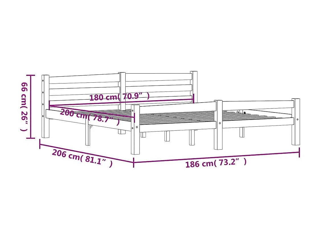 Bedframe zonder matras wit massief grenenhout 180x200 cm