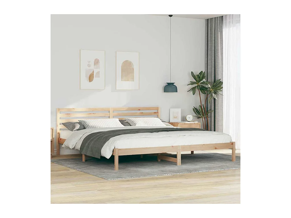Struttura letto marrone 200 x 220 cm in legno massello di pino