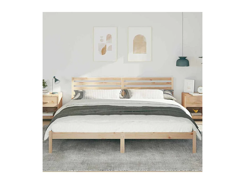 Struttura letto marrone 200 x 220 cm in legno massello di pino