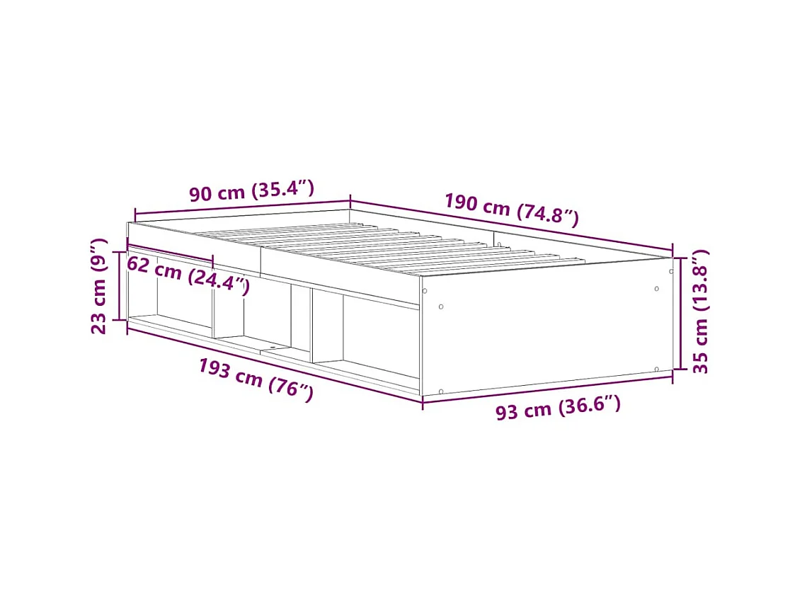 Bedframe zonder matras zwart 90x190 cm