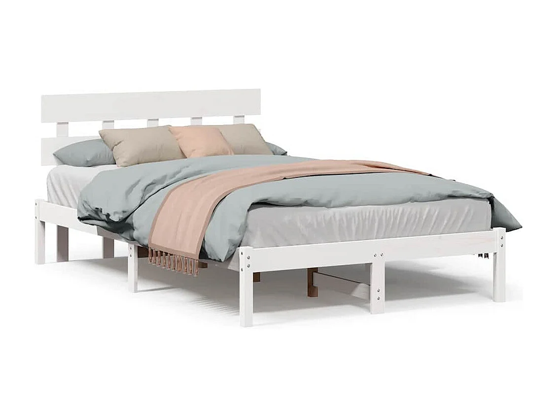 Wit bedframe 140 x 190 cm Massief grenenhout