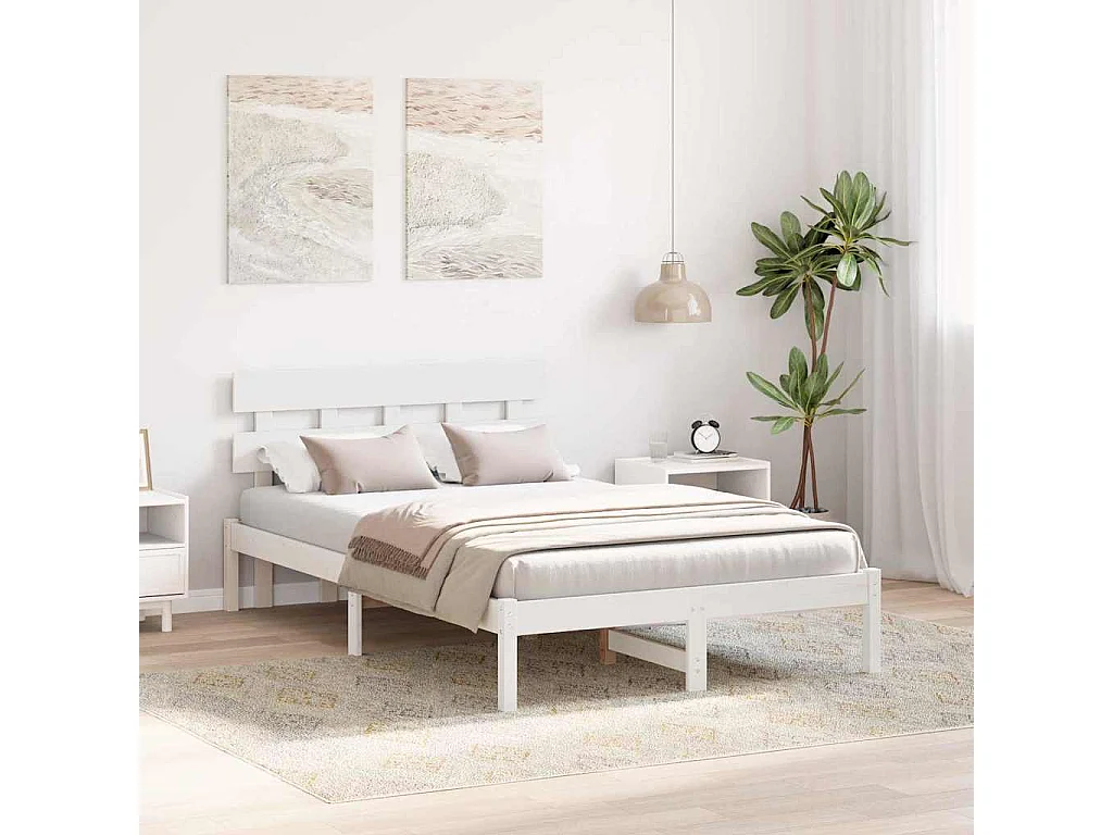 Cadre de lit Blanc 140 x 190 cm Bois de pin massif