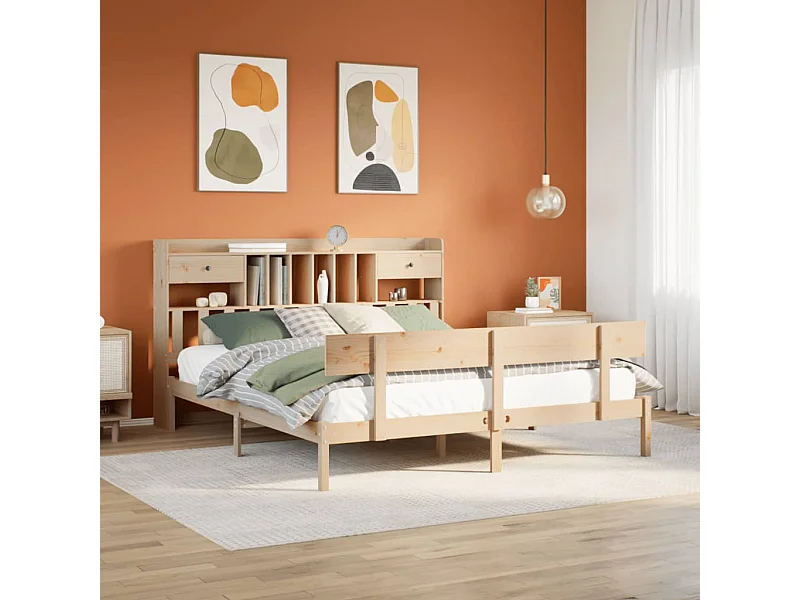 Letto a libreria senza materasso 180x200 cm in legno massello di pino