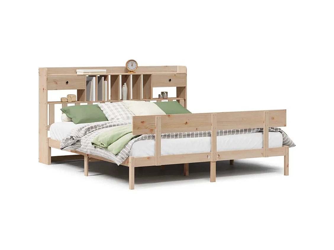 Letto a libreria senza materasso 180x200 cm in legno massello di pino