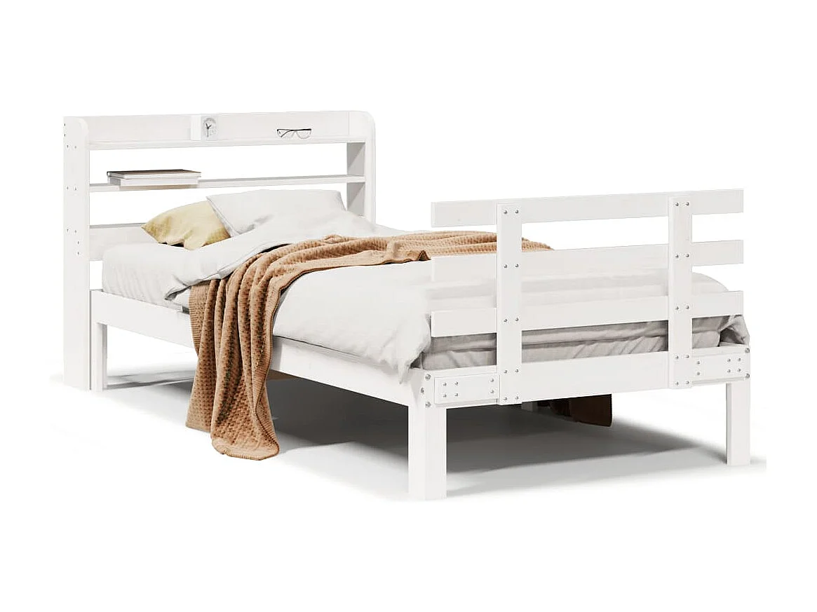 Cadre de lit avec tête de lit sans matelas blanc 75x190 cm