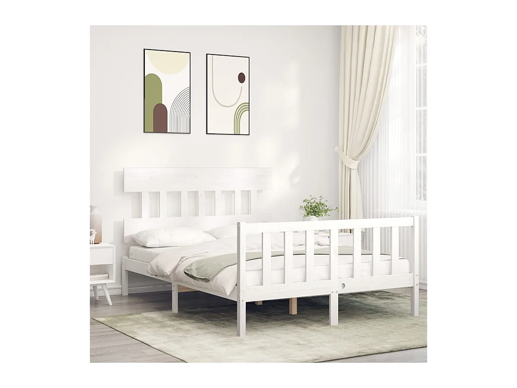 Estructura de cama sin colchón blanca 120x200 cm madera maciza de pino