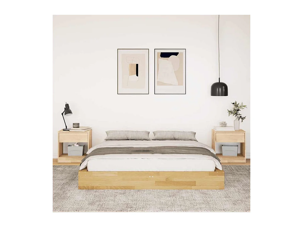 Cadre de lit sans matelas 140x190 cm bois massif de chêne