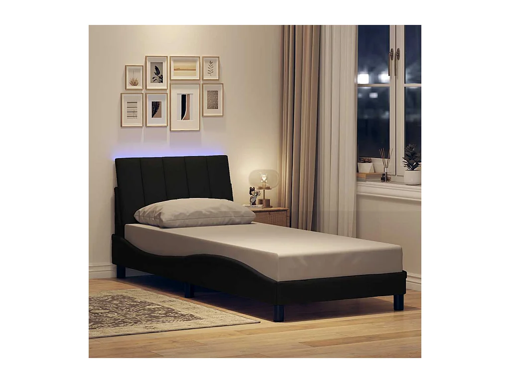 Cadre de lit sans matelas noir 90x200 cm tissu
