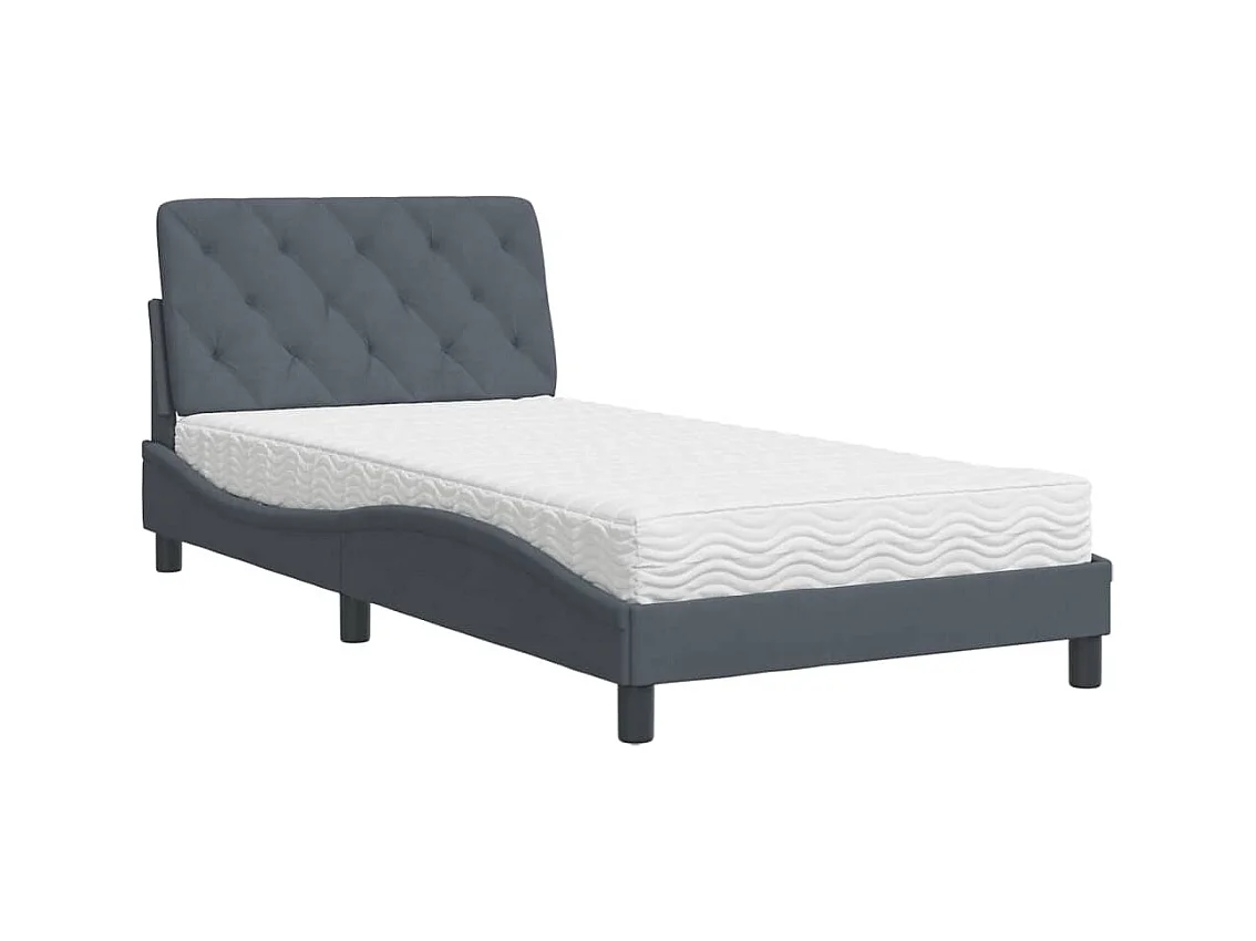 Letto con materasso grigio scuro 100x200 cm in velluto