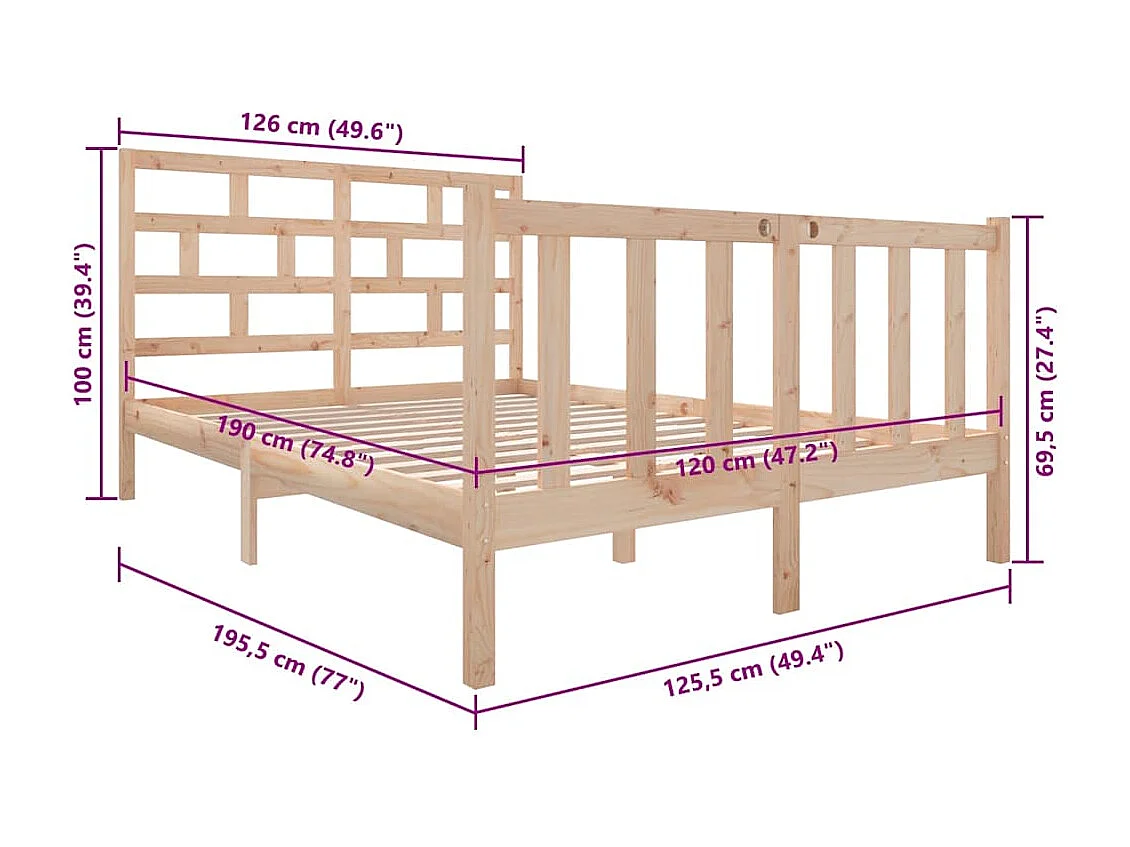 Estructura de cama sin colchón de madera maciza de pino