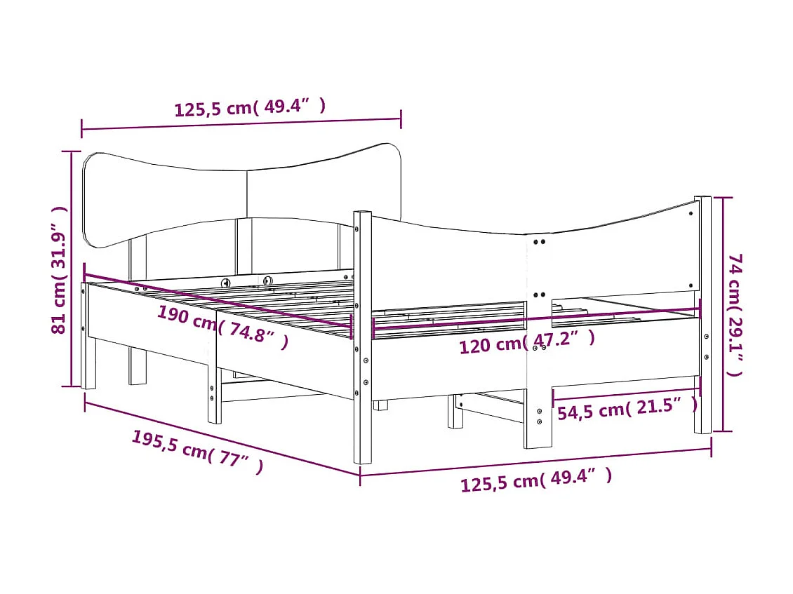 Bedframe zonder matras bruin gewaxt 120x190cm massief grenenhout