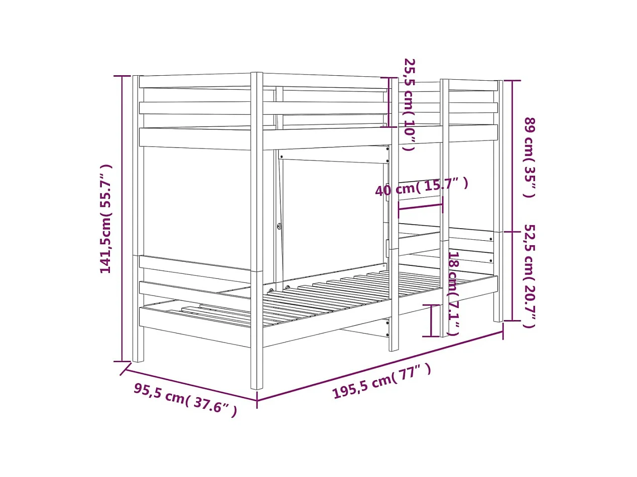 Litera sin colchón blanca 90x190 cm madera maciza de pino