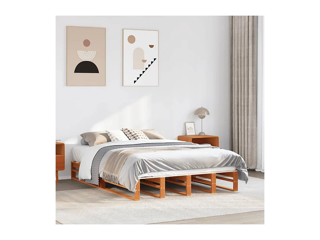 Estructura de cama sin colchón, color marrón cera, 135x190cm, madera maciza de pino
