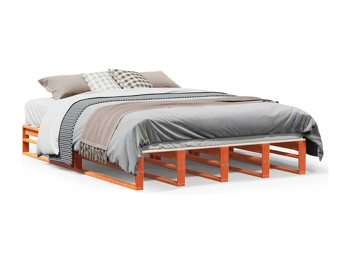 Bedframe zonder matras, bruine was, 135x190cm, massief grenenhout