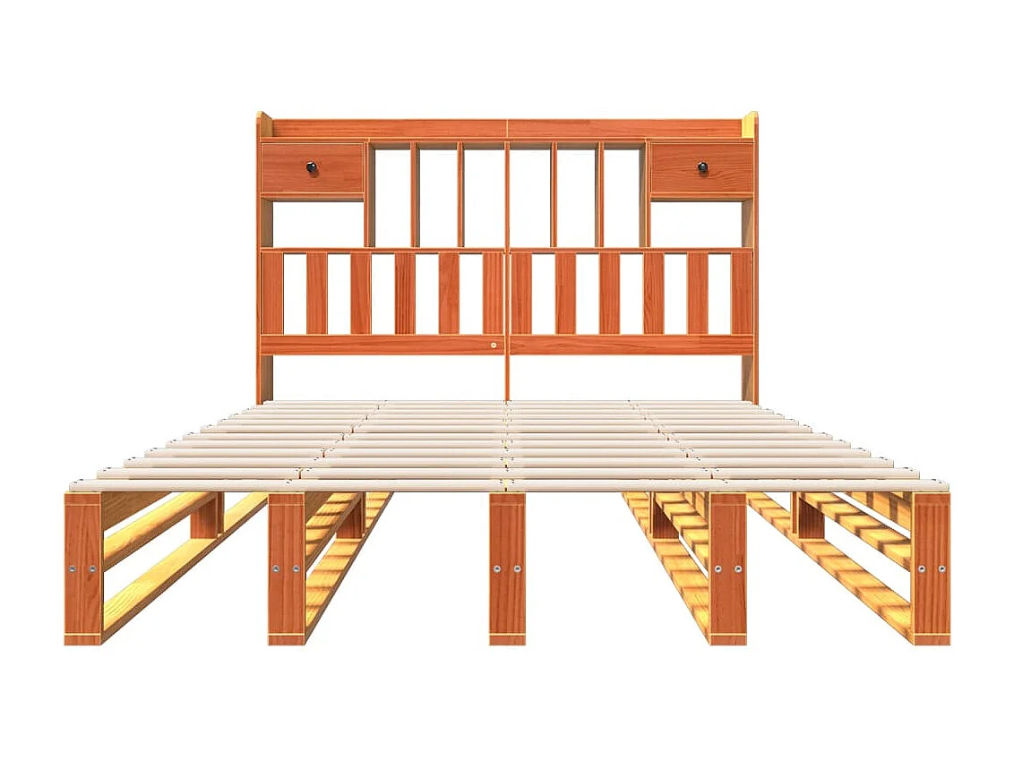 Cama librería sin colchón, color marrón cera, 160x200 cm, pino macizo