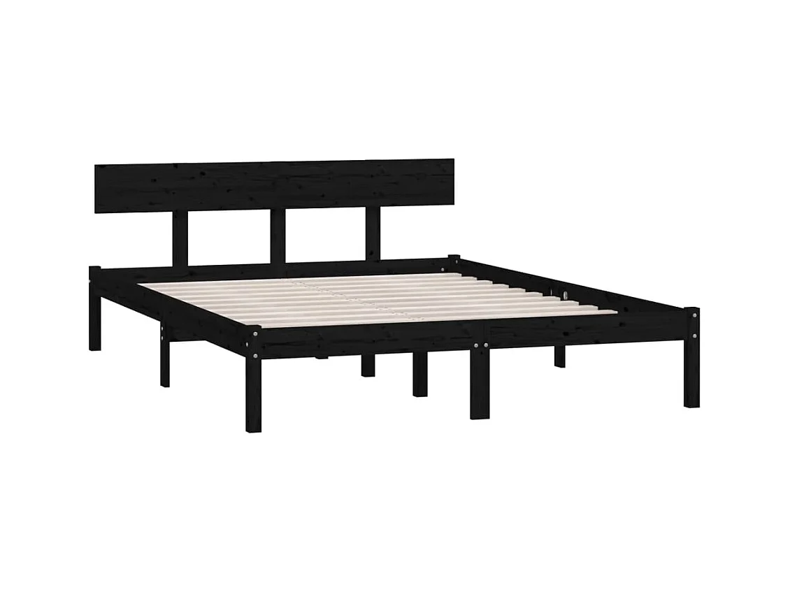 Cadre de lit sans matelas noir bois massif 160x200 cm
