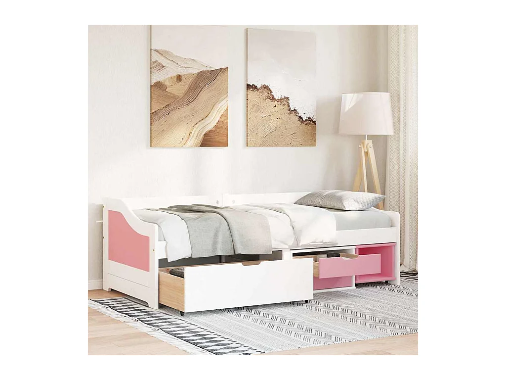 Dagbed met 3 lades zonder matras IRUN wit roze 90x200 cm