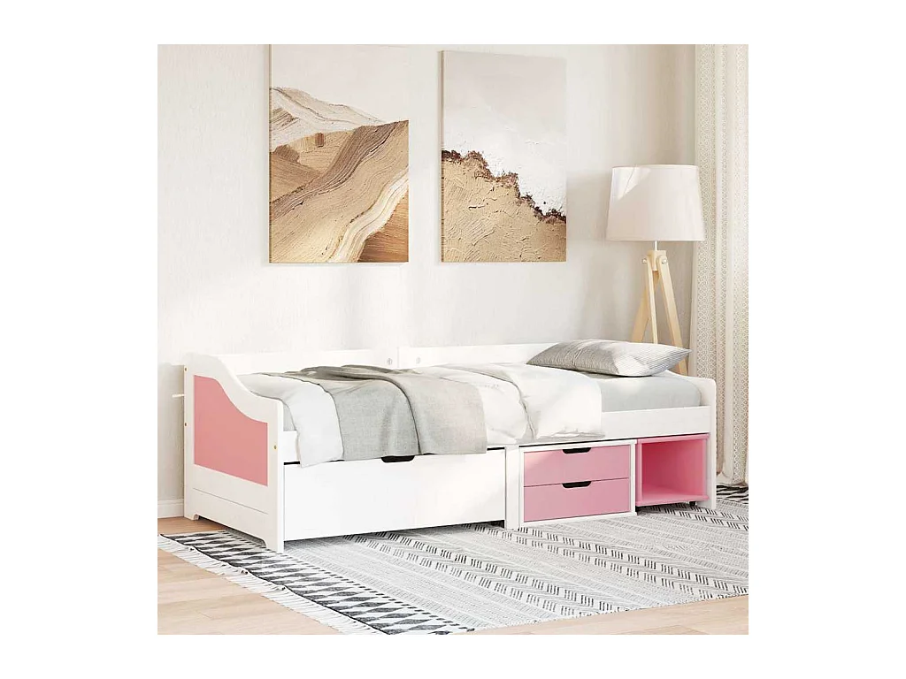 Dagbed met 3 lades zonder matras IRUN wit roze 90x200 cm