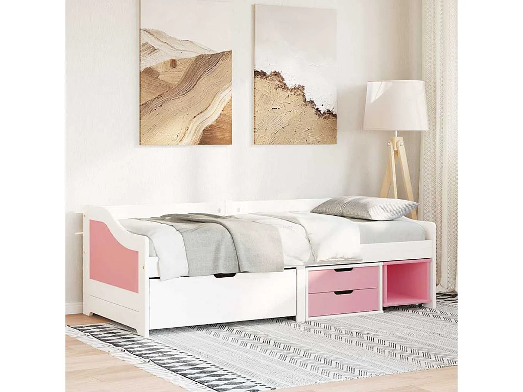 Dagbed met 3 lades zonder matras IRUN wit roze 90x200 cm