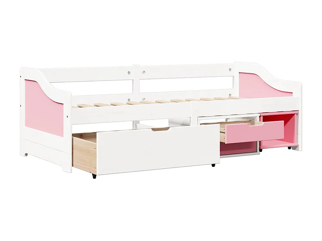 Dagbed met 3 lades zonder matras IRUN wit roze 90x200 cm