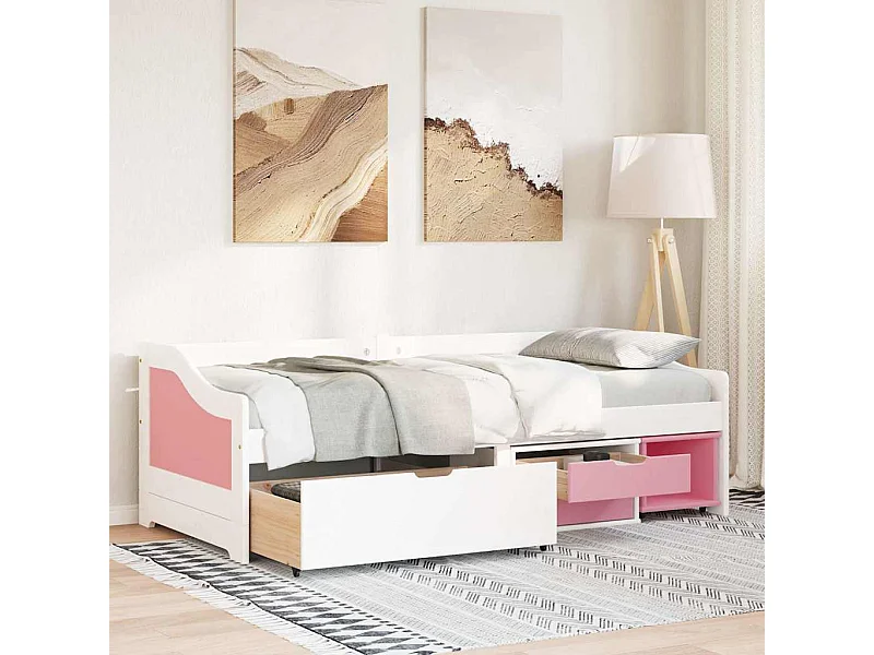 Divano letto e 3 cassetti senza materasso IRUN bianco rosa 90x200 cm