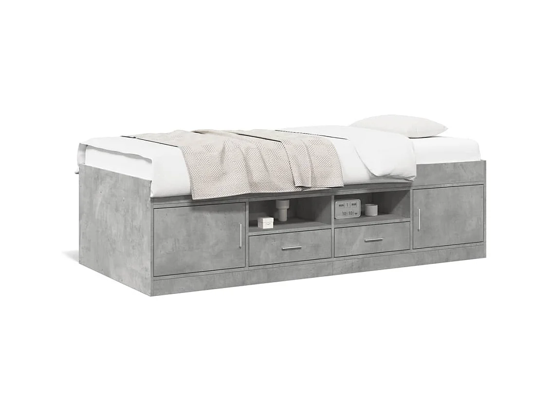 Divano letto con cassetti senza materasso grigio cemento 90x190 cm