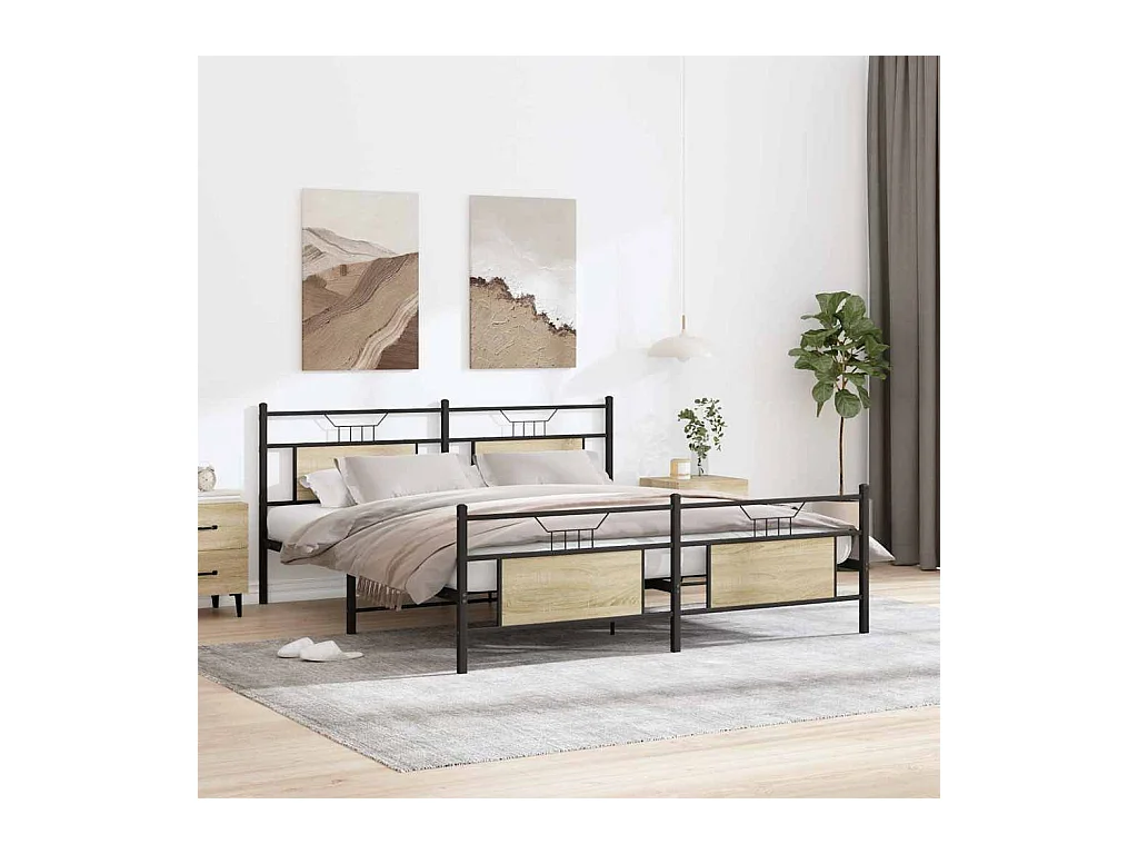 Struttura letto in metallo senza materasso rovere Sonoma 160x200 cm