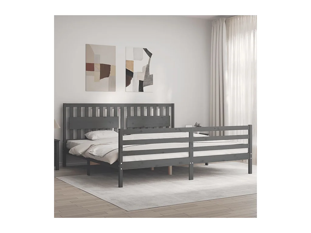 Bettgestell ohne Matratze grau 200x200 cm Massivholz