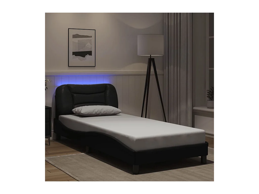 Estructura de cama con LED sin colchón negra 90x200 cm