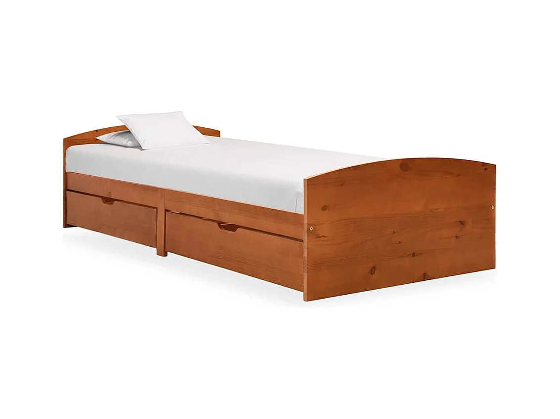 Struttura letto con 2 cassetti in legno di pino color miele 90x200 cm