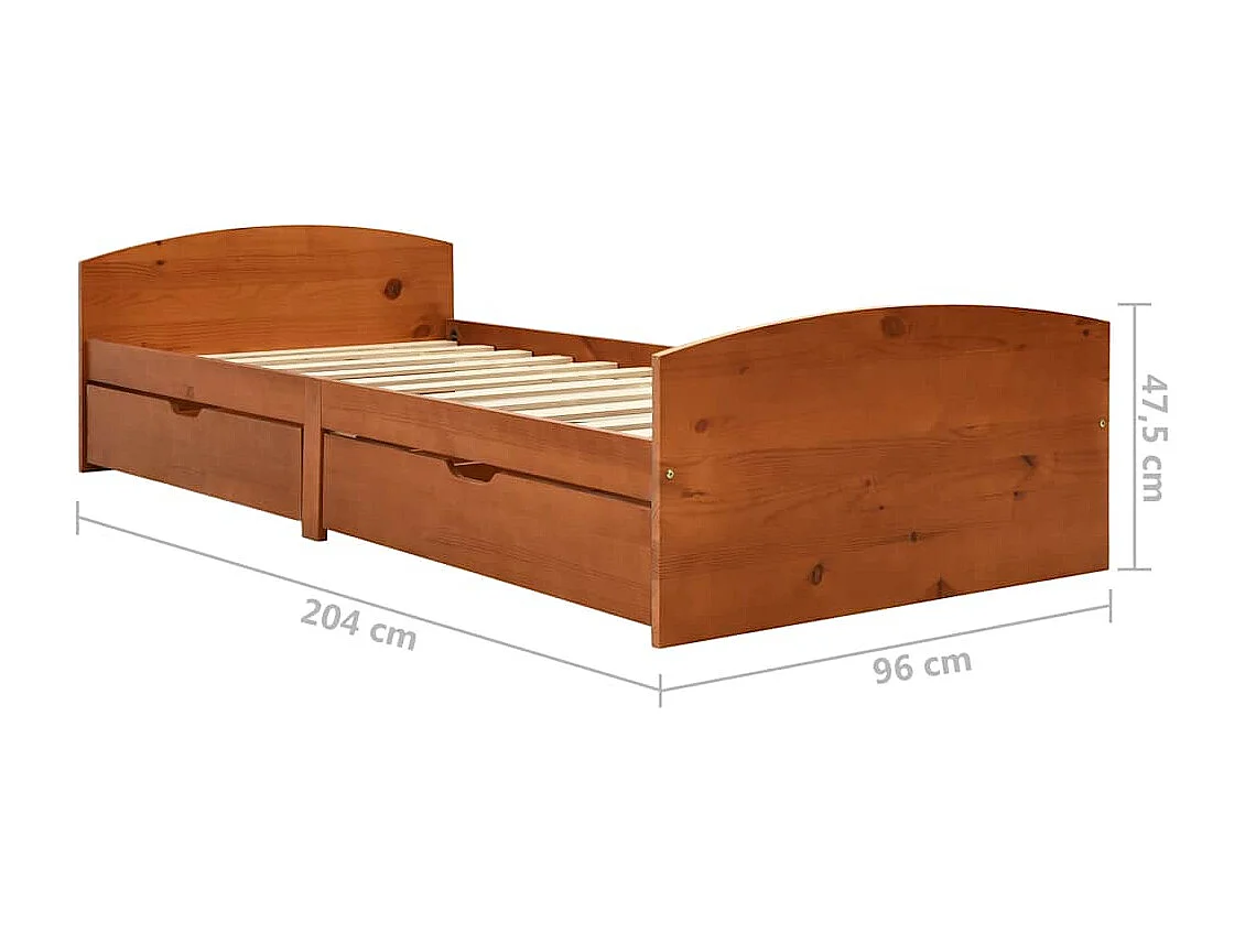 Struttura letto con 2 cassetti in legno di pino color miele 90x200 cm
