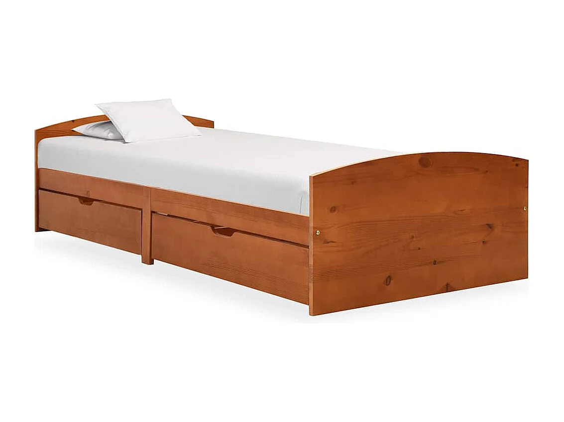 Cadre de lit avec 2 tiroirs marron miel bois de pin 90x200 cm