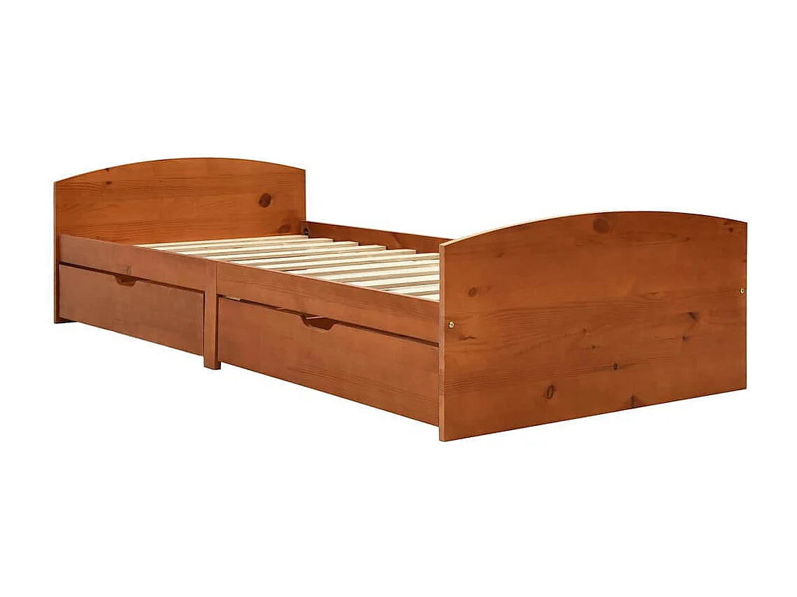 Cadre de lit avec 2 tiroirs marron miel bois de pin 90x200 cm