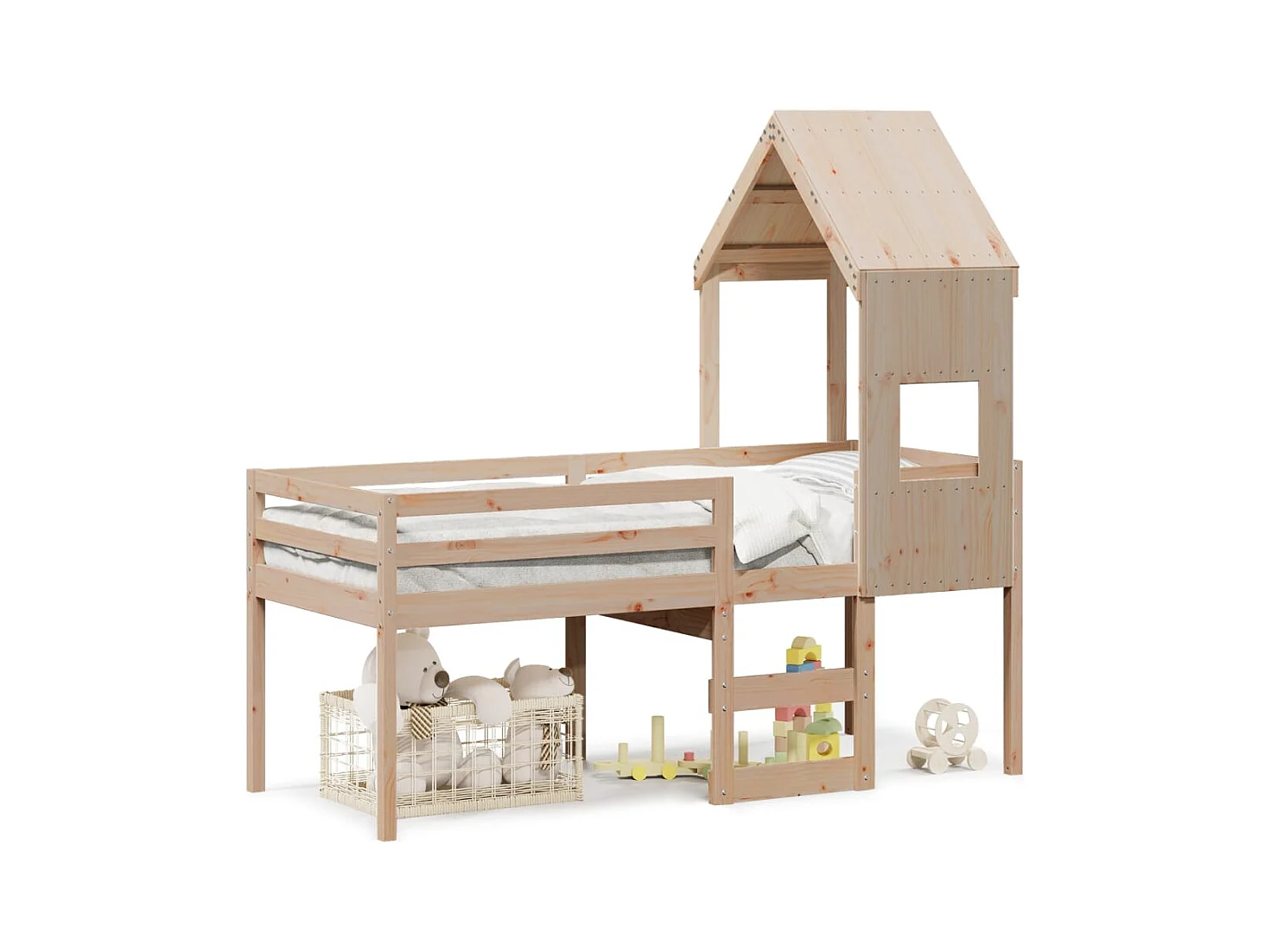 Cama alta sin colchón 90x190 cm madera maciza de pino