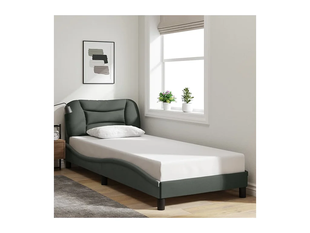 Cadre de lit avec LED sans matelas gris foncé 90x190 cm tissu