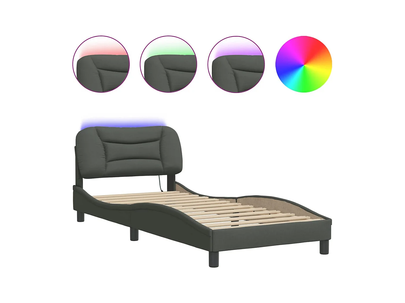 Cadre de lit avec LED sans matelas gris foncé 90x190 cm tissu