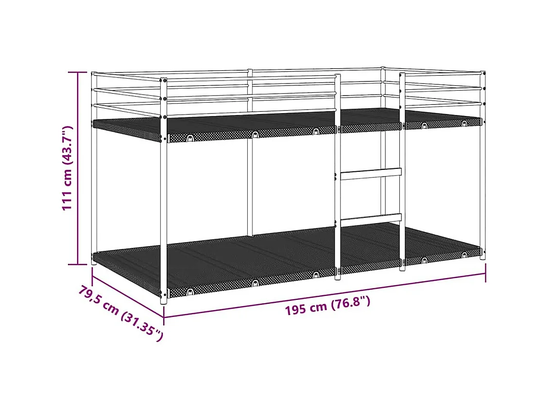 Letto a castello senza materasso nero 75x190 cm acciaio