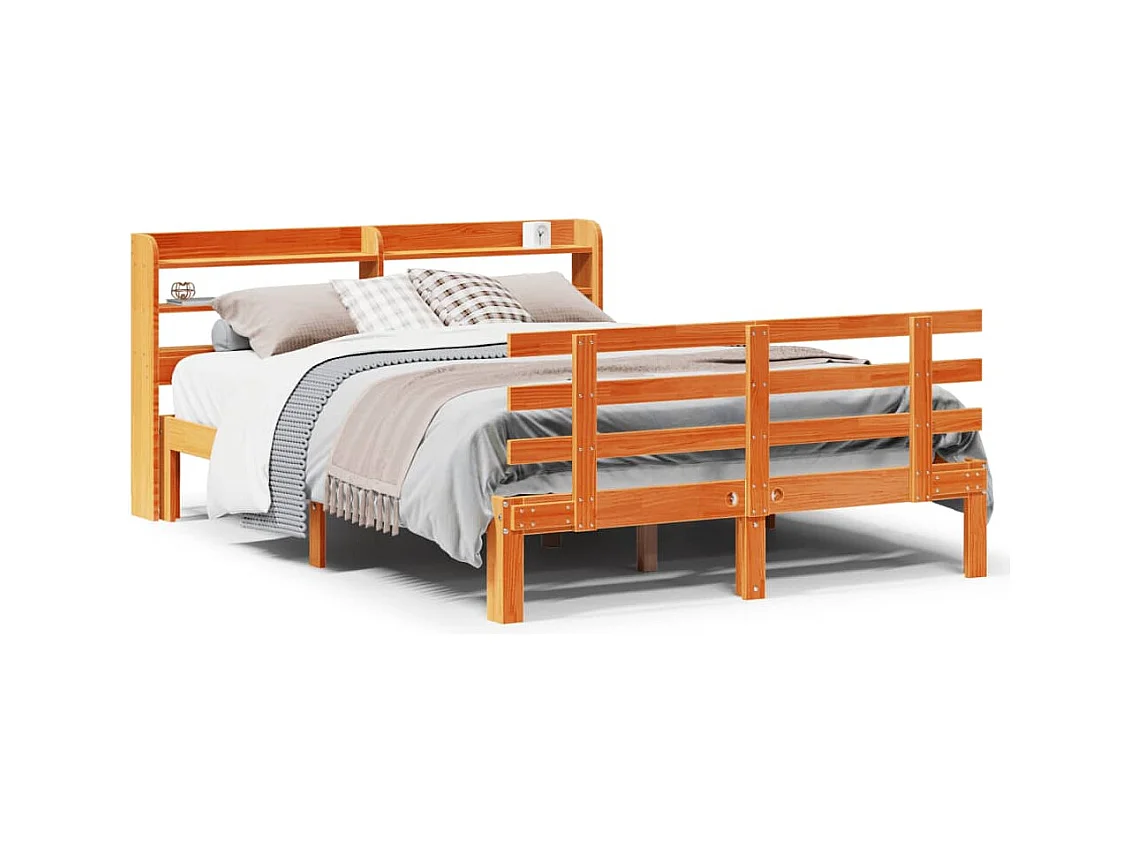 Bedframe en hoofdbord zonder matras bruin gewaxt 140x190 cm
