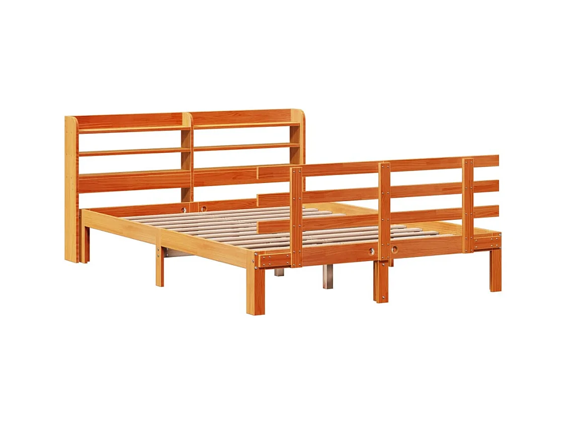 Bedframe en hoofdbord zonder matras bruin gewaxt 140x190 cm