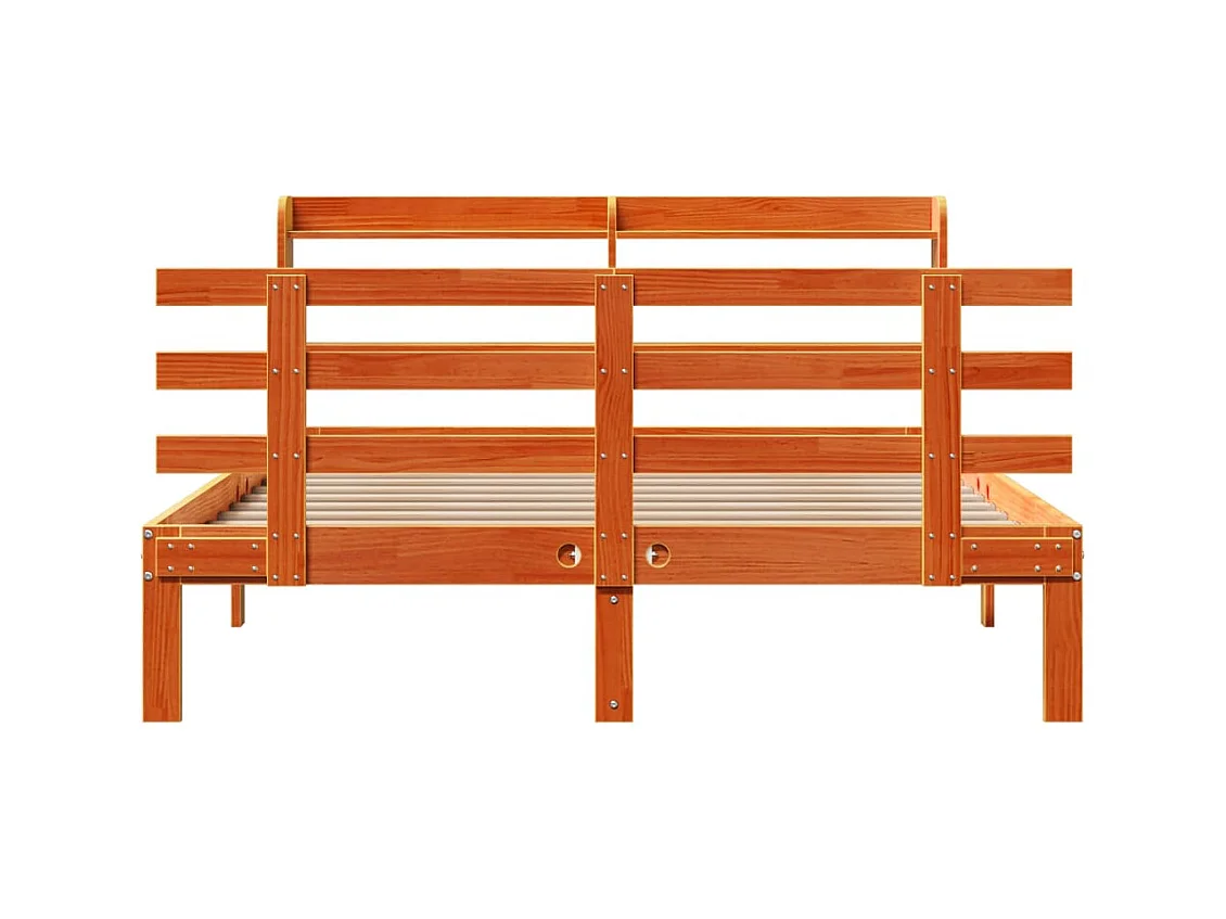 Bedframe en hoofdbord zonder matras bruin gewaxt 140x190 cm