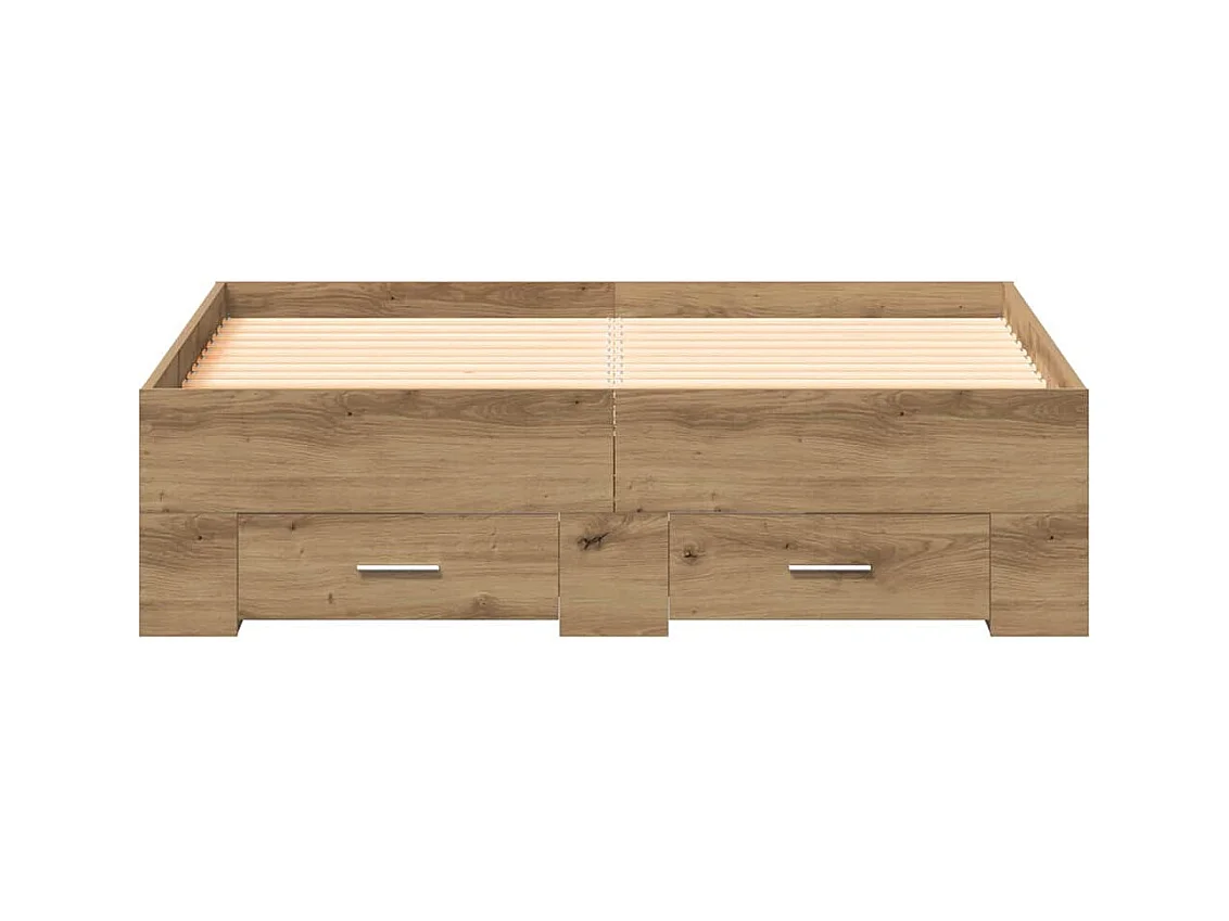 Struttura letto con cassetti, rovere lavorato a mano, 120 x 190 cm