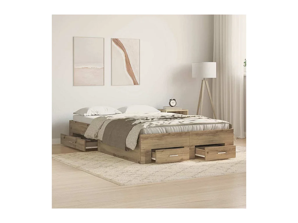 Bedframe met lades, handgemaakt eikenhout, 120 x 190 cm