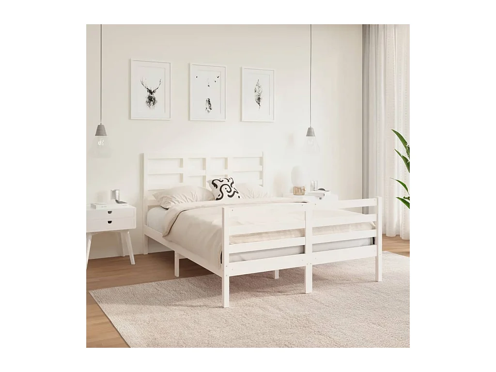 Estructura de cama sin colchón de madera maciza blanca 120x190 cm